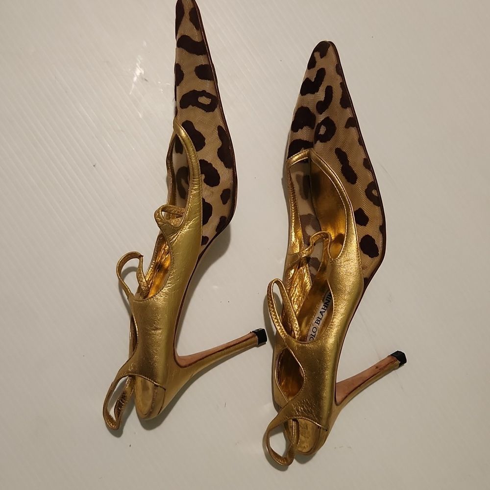 Vintage Manolo blanick leather animal print Slingback sandals - Picture 11 of 13